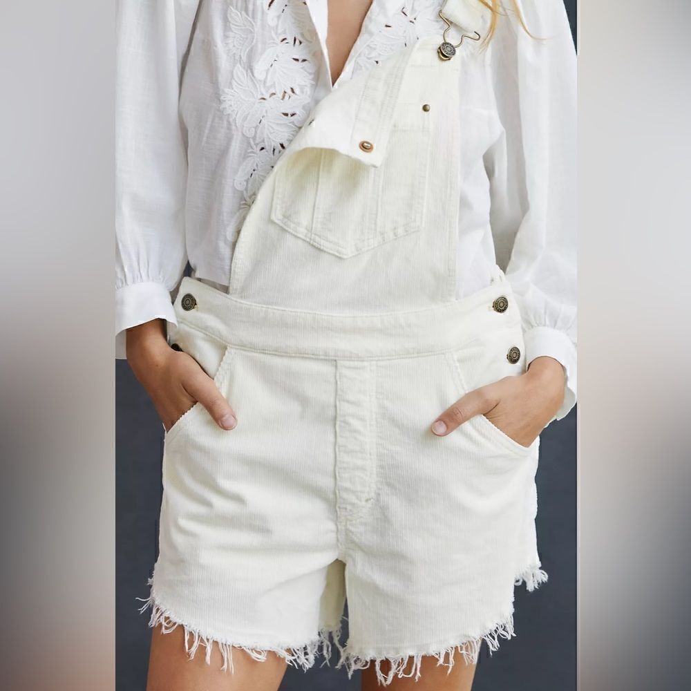 Anthropologie Pilcro Frayed Dungarees Short Corduroy Overalls - Picture 3 of 4